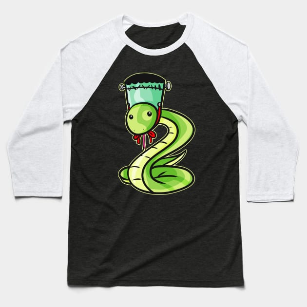 A Snake wears a Frankenstein Costume on Halloween Baseball T-Shirt by SinBle